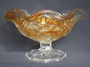 Imperial Marigold Scroll Embossed Carnival Glass Large Compote Eastern Star - Picture 1 of 12