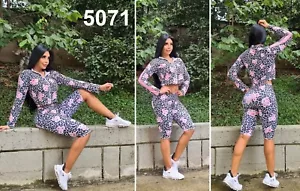 Conjunto Deportivo Mujer Sport Set 2-Pcs U Chandal short bottom Floral Ref.5071 - Picture 1 of 1
