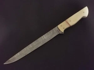12" CUSTOM HAND MADE DAMASCUS STEEL FILLET KNIFE CAMEL BONE HANDLE W/SHEATH 5486 - Picture 1 of 9