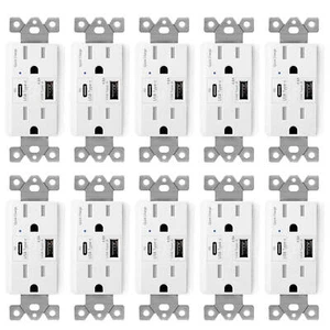 4.8A 24W Type-C USB Wall Outlet Quick Charge 3.0 Duplex Receptacle White 10 Pack - Picture 1 of 12