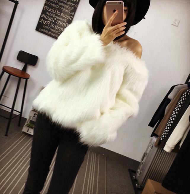 Faux Fur Coats Off Shoulder Pullover 