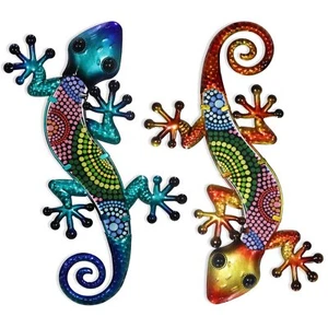 Metal Gecko Wall Art 2 Pack 15 Inch Lizard Outdoor Decor Hanging Glass Sculpt... - Picture 1 of 8