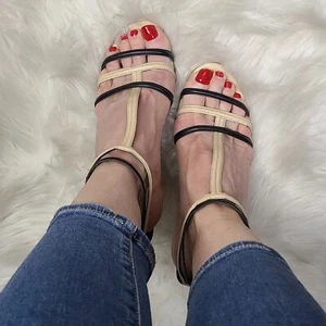 High Heel Sandals Size 9 Nude Black Strappy Classic Everyday Neutral Spring Cute - Picture 1 of 8