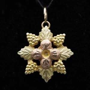 Landstroms 10k Black Hills Gold Flower Pendant Multi-Toned Grapes Leaves - Picture 1 of 7