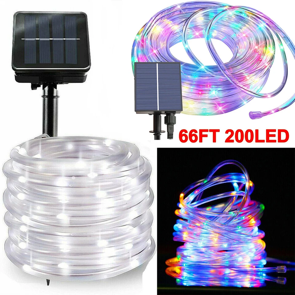 Lámpara de tubo de cuerda solar de 66 pies 200 LED impermeable cadena de luces lámpara de jardín al aire libre Foto 1 de 4