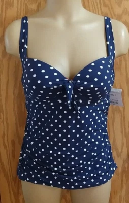 Camiseta de natación Liz CLaiborne multicolor para mujer Tankini lunares azul blanco almohadilla NUEVA S Foto 1 de 4