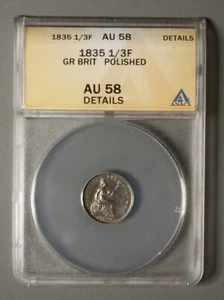 1835 Great Britain 1/3 Farthing KM# 721 ANACS AU58 King William IV - Picture 1 of 4