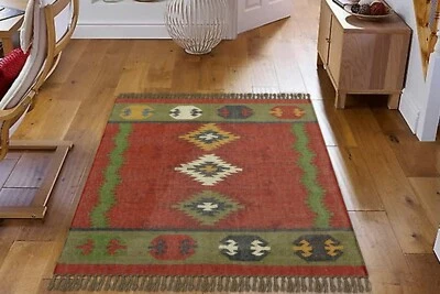 Indio Lana Yute Handmade Geométrico Área de Alfombra Granja Tradicional 1.5x1.5m - Imagen 1 de 4