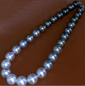 18"11-12MM Genuine black white multicolor pearl necklace - Picture 1 of 3