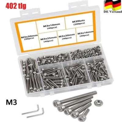 402tlg M3 DIN912 Zylinderschraube Innensechskant Kopf Schrauben Mutter Edelstahl - Bild 1 von 4