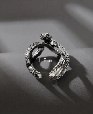 Anello Uomo Faccia di Cobra serpente Ring Serpente Snake colore argento - Immagine 1 di 2