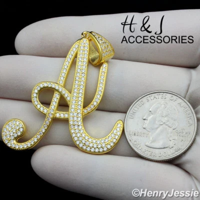 COLGANTE HOMBRE PLATA ESTERLINA 925 CIRCONITA HELADA CHAPADO EN ORO LETRA INICIAL "A"*GP220 Foto 1 de 4