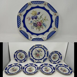 7 Vintage Schwarzenhammer Cake Dessert Plates Bavaria Germany Reticulated Floral - Picture 1 of 23