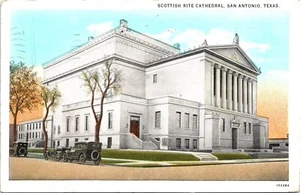 Scottish Rite Cathedral, San Antonio, Texas, With Vintage Cars, 1929 Postmark - Picture 1 of 5