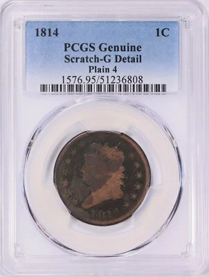 1814 Classic Head Large Cent 1c Plain 4 PCGS Good Details - Image 1 of 3