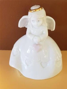 Schöne Vintage Engelsglocke Sammlerstück Flügel rosa Herz Gold Heiligenschein 4" hoch NEU - Bild 1 von 1