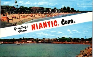 Vintage Postcard Greetings From Niantic Conn CT Connecticut Beach Sunbathers  - Picture 1 of 3