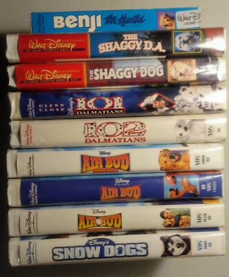 9 VHS lot Walt Disney live action dog movies Air Bud 101 Dalmatians Benji Shaggy - Image 1 of 4