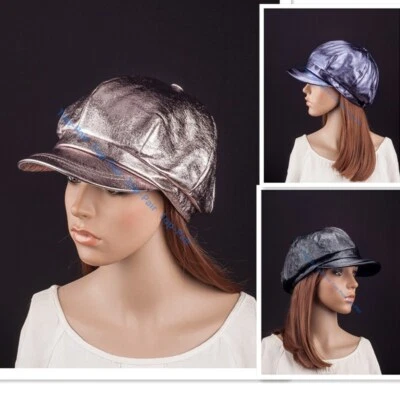 Dama Moda Moda Otoño Brillante Cuero PU Visera Cabbie Fiesta Boina Sombrero Gorra Foto 1 de 4