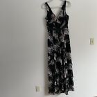Bcbgeneration Wmn Sz 4 Black Multicolor Floral Sleeveless Ruffled Maxi Dress Nwt