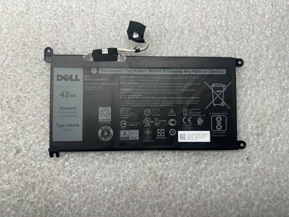 Batería Dell Inspiron 5591 5582 VM732 YRDD6 con cable -Excelente en Dell bios Foto 1 de 3