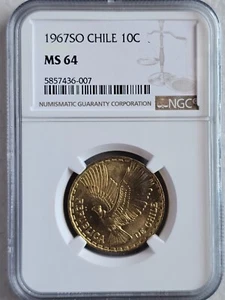 Chile 10 Centesimos 1967SO NGC MS 64 - Picture 1 of 2