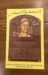 LUIS APARICIO Signed Gold HOF Plaque Postcard yellow CHICAGO WHITE SOX Autograph - Picture 1 of 2