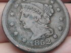 1852 BRAIDED HAIR LARGE CENT PENNY, VF/EXTRA FINE  DETAILS