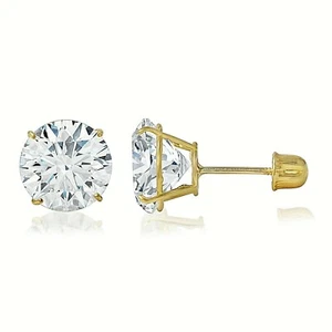 Aretes redondos de zafiro blanco genuino de 1 quilate - oro amarillo de 14 k con cierre trasero - Imagen 1 de 2