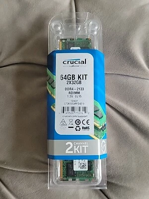 CRUCIAL 64GB (32GBx2) DDR4 2133 ECC REG PC4-17000 288-PIN SD RAM-CT2K32G4RFD4213 - Image 1 of 4