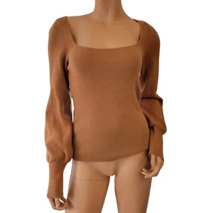 Free Press Sweater Womens Size Medium Nordstrom Rack Camel Puff Sleeve Soft New - Picture 1 of 14