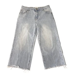 Cotton On Women’s Jeans Sz 14 Mid Wide Leg Crop Light Wash Blue Boho Beach - Picture 1 of 9