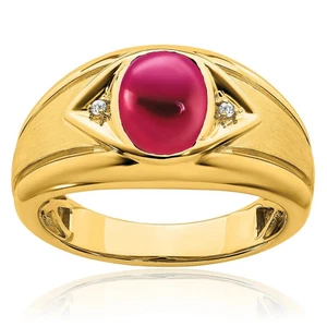 14K Solid Yellow Gold Lab Ruby Diamond Mens Ring - Picture 1 of 110