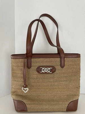 Brighton Interlok TARA Straw Tote Style Handbag Shoulder Double Handled W/Charm - Image 1 of 4