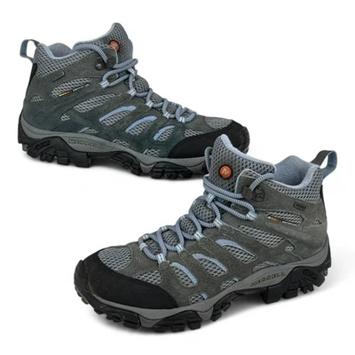 Merrell Womens Moab Mid Hiking Boots 9 Gray Periwinkle Waterproof Outdoor Vibram - Image 1 of 4