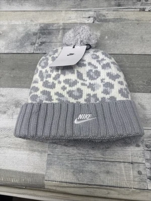 Nike Sportwear Snow Leopard Womens Pom Beanie One Size NEW DM8403-063 - Image 1 of 4