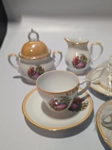 HANDBEMALTES 14-TEILIGES PORZELLAN TEESERVICE Hergestellt in Japan Milchkännchen Zucker Tee Tassen mit Teller - Bild 1 von 12