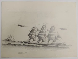drawing ZEICHNUNG SKIZZE Lapislazuli auf Papier 1900 "SEGELSCHIFF BOOT SCHIFF" 67 - Bild 1 von 2