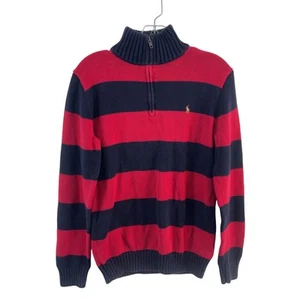 Polo Ralph Lauren Boys XL Red/Black Striped Cotton Pullover Quarter Zip Sweater - Picture 1 of 4