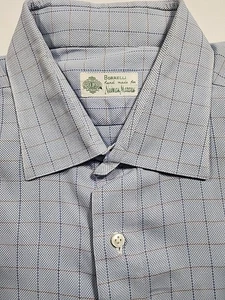 BORRELLI NAPOLI Made In Italy Shirt Men 17.5 Button Up Blue Check - Picture 1 of 11