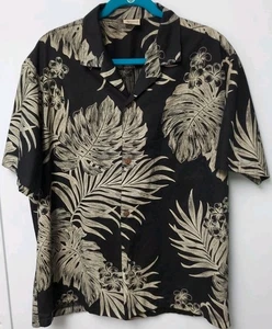 Royal Creation Hawaii Islands Mens XL Hawaiian Palm fronts Print Black Shirt - Picture 1 of 8