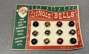 Vintage Jingle Bells Christmas Small Craft Bells On Holiday Packaging Santa - Picture 1 of 4