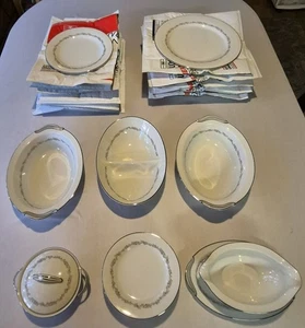 32-teiliges Noritake Crestmont Porzellan Geschirr Teilset 6013 platingrau keine Risse - Bild 1 von 13