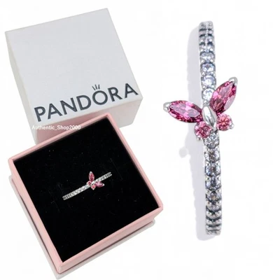 New 100% Authentic PANDORA 925 Ale Sparkling Pave Pink Butterfly Ring 194269C02 - Image 1 of 4