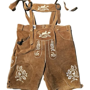 Lederhosen Genuine Leather Shorts L Adjustable Suspenders Trachten Oktoberfest - Bild 1 von 10