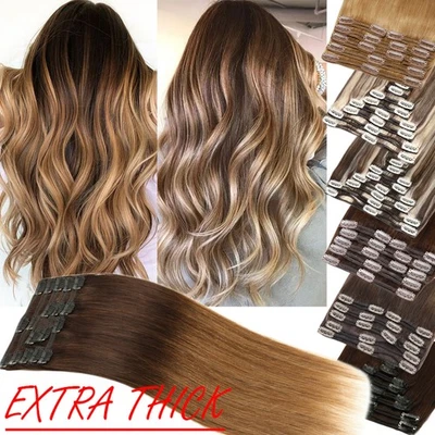 Double Wefs 100% Thick Clip In Ombre Remy Human Hair Extensions Full Head 8Piece - Image 1 of 4