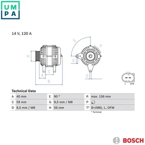 ALTERNATOR 0 986 041 860 FOR SKODA OCTAVIA/Combi/Van VW NEW/BEETLE PANEL/II 1.9L - Picture 1 of 9
