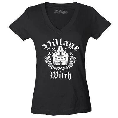 Village Witch Spooky Women's V-Neck T-shirt Halloween Tee - Image 1 of 2