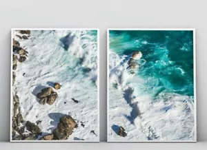 Set of 2 Coastal Beach & Ocean Waves Wall Art Print. Relaxing View. Large sizes - Picture 1 of 5