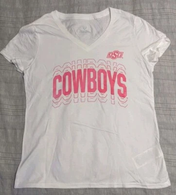 Camiseta OSU Cowboys Mujer Manga Corta Talla M Blanco Rosa Foto 1 de 3
